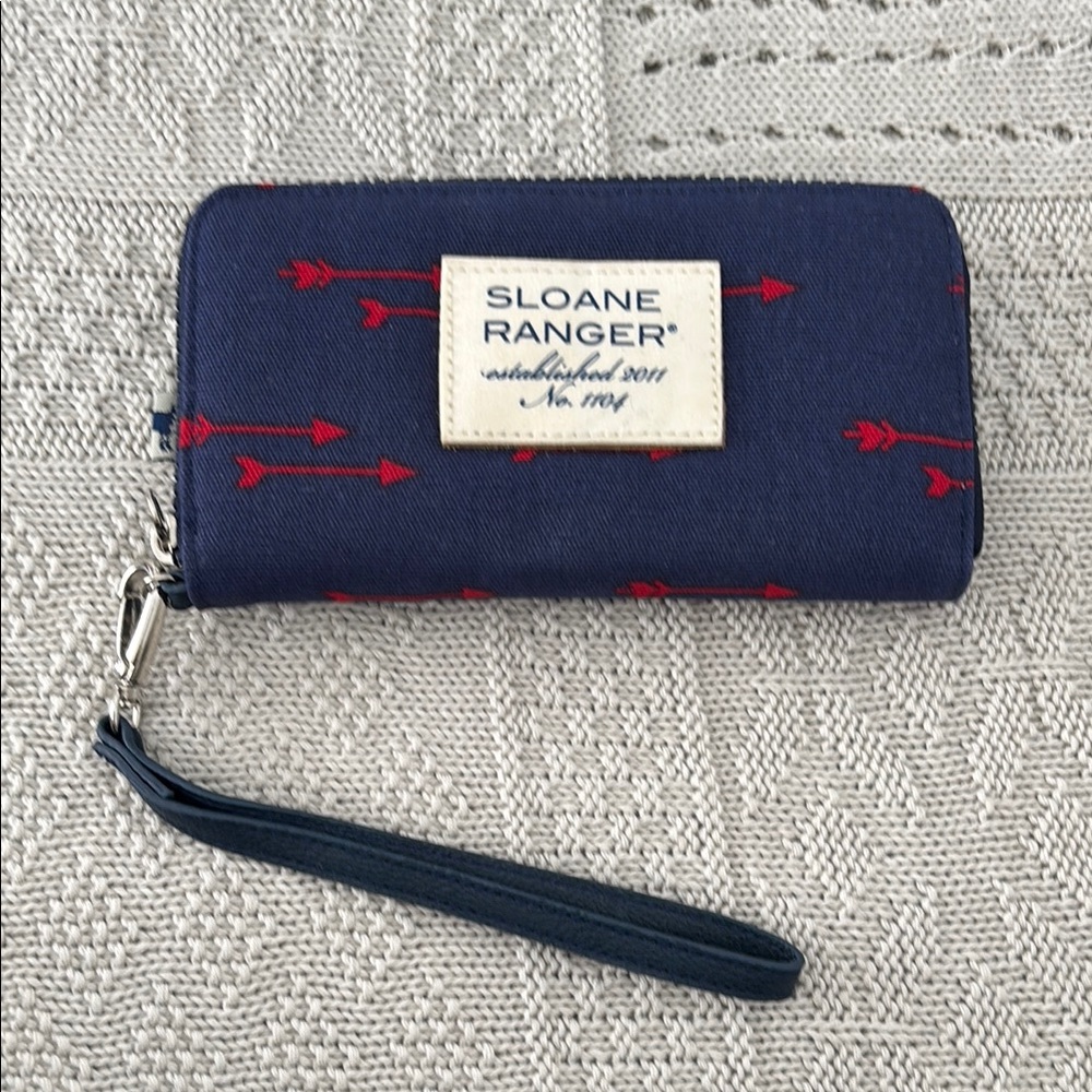 Sloane Ranger Blue and Red Wristlet Wallet with Nautical Charm